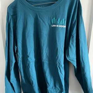 EUC Life Is Good Blue Crusher Tee Don’t Worry Ski Happy long sleeve XL